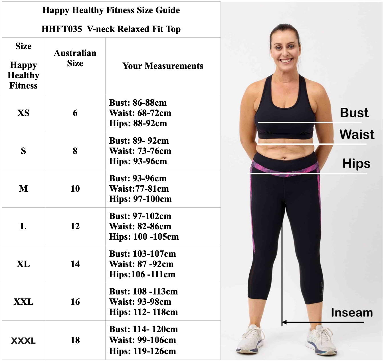 Top size and measurement guide
